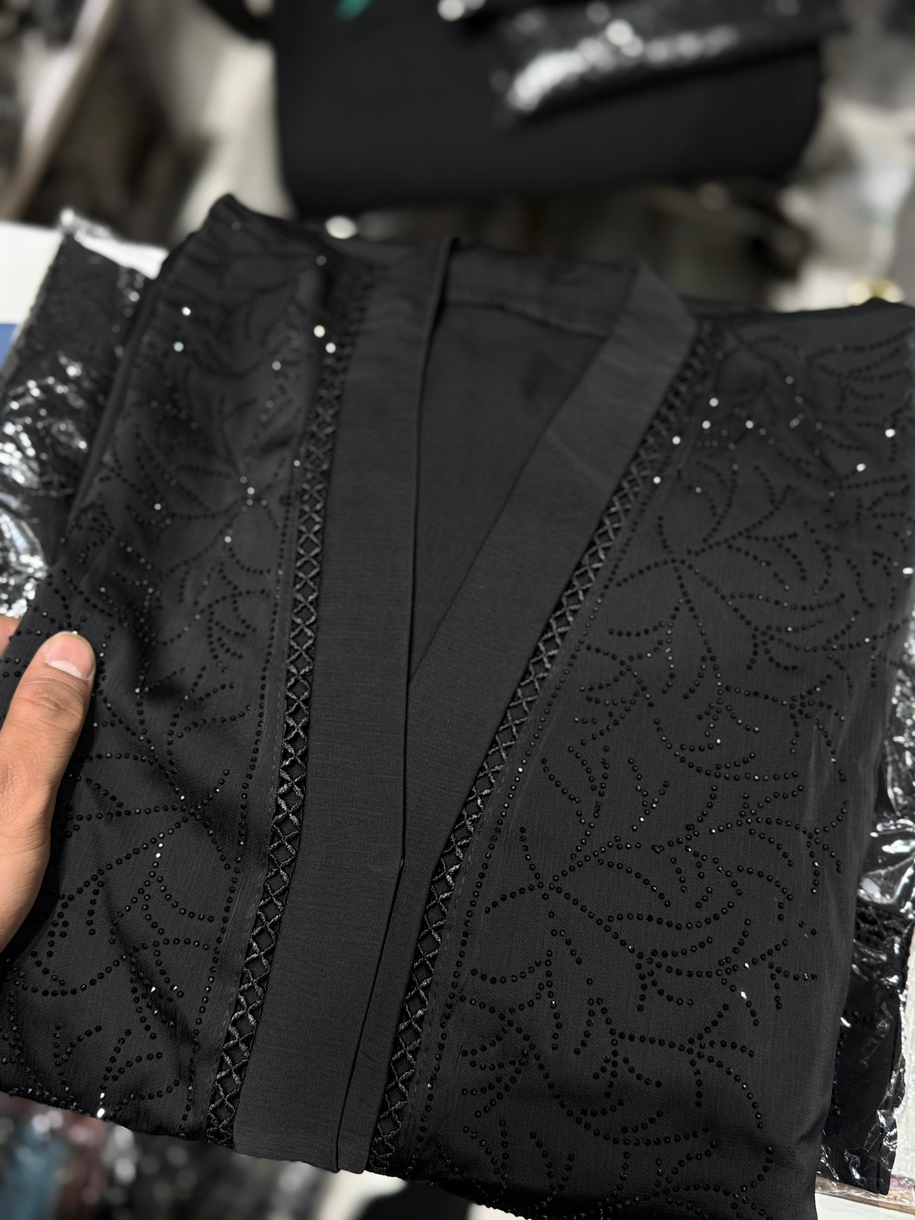 Heavy Qureshiya Stone Work Abaya | Front Open Dubai Fabric Abaya | Premium Party Wear