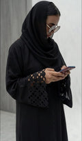 Elegant Sleeves Cutwork Abaya – Imported TikTok Fabric | Premium Stone Work
